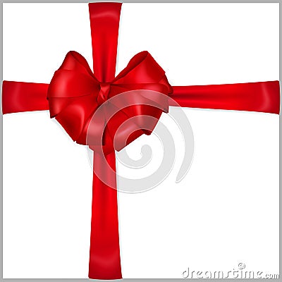 Red heart-shaped bow with ribbons Stock Photo