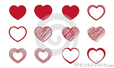 Red heart shapes icon set. Design elements for Valentine's day, love, or romance Vector Illustration