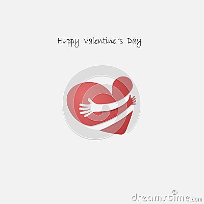 Red heart shapr with hand embrace.Hug yourself logo.Love yoursel Vector Illustration