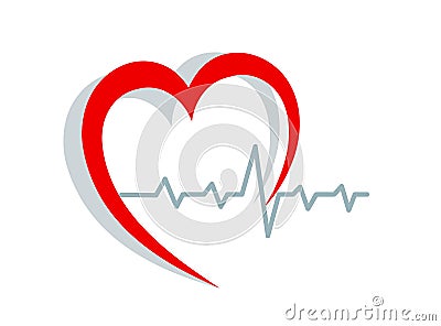 Red heart silhouette and cardiogram on white, stock vector illus Vector Illustration