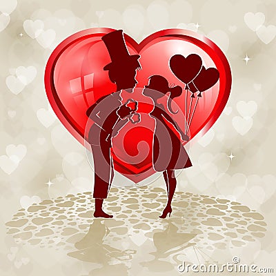 Red heart silhouettes of two lovers Vector Illustration