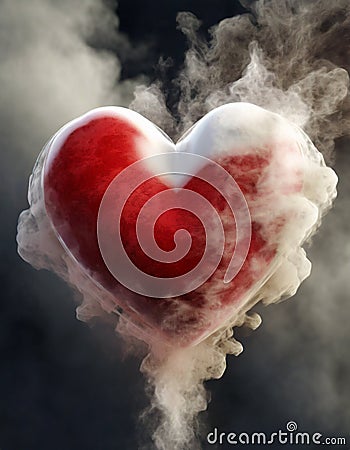 Red heart in smoke Stock Photo