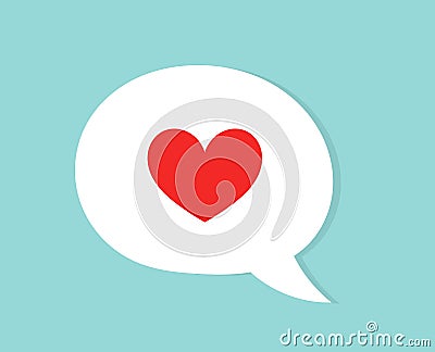 Red heart in speech bubble flat design. Love concept Vector Illustration