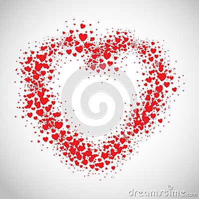 Red heart spray painted with scatter hears Vector Illustration