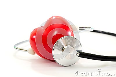 Red heart and stethoscope isolated on white background. Health concept. Stock Photo