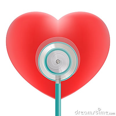 Red Heart With Stethoscope Use For Heart Medical Topic Isolated On A White Background. Realistic Vector Illustration. Vector Illustration