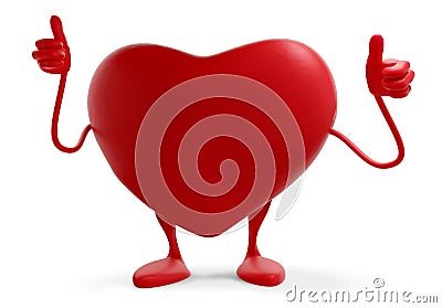 Red heart thumbs up figure mascot 3d-illustration Cartoon Illustration