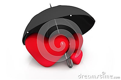 Red heart under the umbrella Stock Photo