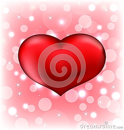 Red heart, Valentine glowing background Vector Illustration