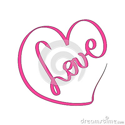 Red heart vector. Hand drawn vector heart. Red love sign. Hand written love lettering on white background. Pink heart. Pink love Vector Illustration