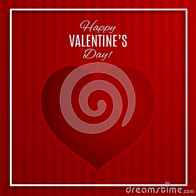 Red heart vector illustration on red striped background with frame for valentines day greeting card, paper cut Vector Illustration