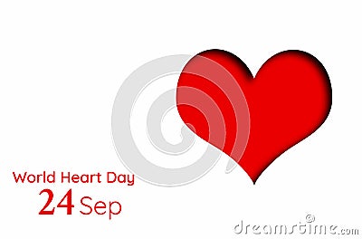 Red heart on a white background. Text. Concept of world heart day, September 24 Stock Photo