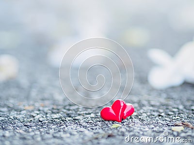 Red heart and white flower on road Stock Photo