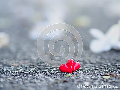 Red heart and white flower on road Stock Photo