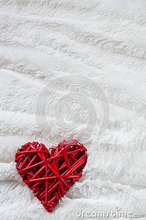 Red heart on the white pelage for Valentine day Stock Photo