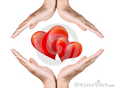 Red heart in woman hands Stock Photo