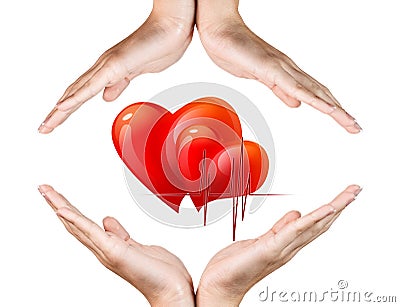 Red heart in woman hands Stock Photo