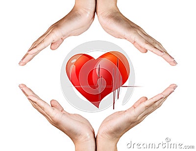 Red heart in woman hands Stock Photo