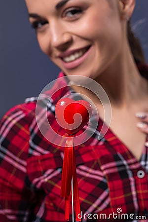 Red heart in woman hands Stock Photo
