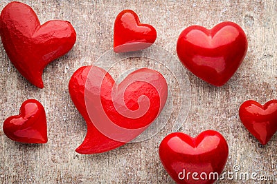 Red heart on the wooden background. Stock Photo