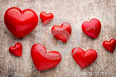 Red heart on the wooden background. Stock Photo