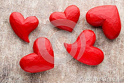 Red heart on the wooden background. Stock Photo