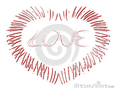 Red heart with the word LOVE on a white background Vector Illustration