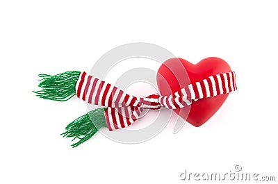 Red heart wrapped in a scarf Stock Photo