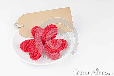 Red heart yarn and tag Stock Photo