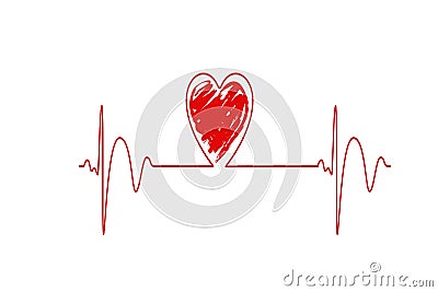 Red heartbeat, heart rate line, medicine concept, illustration design Cartoon Illustration