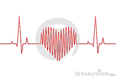 Red heartbeat and heart rate line Vector Illustration