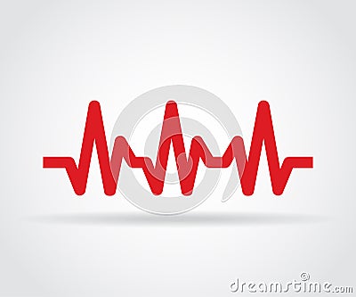 Red heartbeat icon with shadow on a gray background Vector Illustration