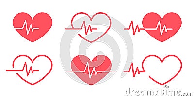 Red heartbeat Icons different 6 styles Vector Illustration