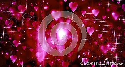 Red hearts bokeh, glitter, blurred, love, romance, dark, light effect Cartoon Illustration