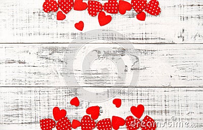 Red hearts bright wooden texture Valentines Day background Stock Photo