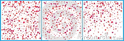 Red hearts confetti celebrations. Simple festive modern design. Holiday vector. Set 3 in 1 Vector Illustration