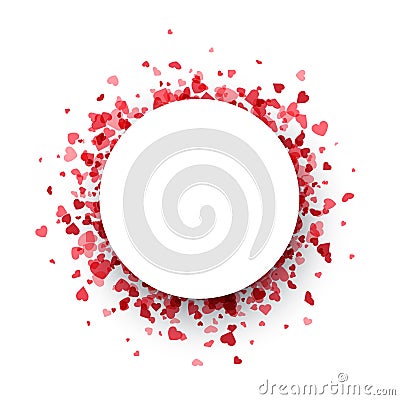 Red hearts confetti round empty frame Vector Illustration