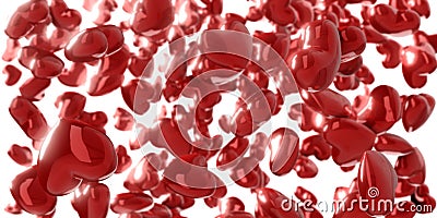 Red Hearts with depth of field effect applied - 3D illustration Stock Photo