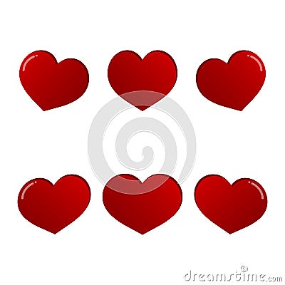 Red hearts different 6 rotation - set and collection of hearts illustration Vector Illustration