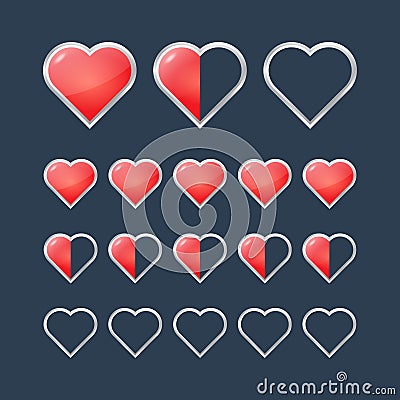 Red hearts with filling rating status icons Cartoon Illustration