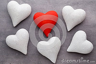 Red hearts the gray background. Valentine Day background. Stock Photo