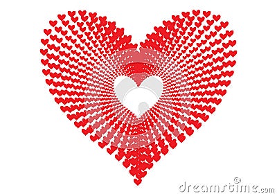 Red hearts pattern forming the shape of a large heart in concentric alignment pattern perspective as a tunnel of love Vector Illustration