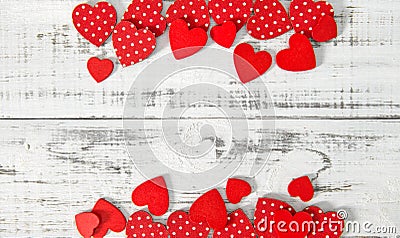 Red hearts rustic wooden texture Valentines Day background Stock Photo