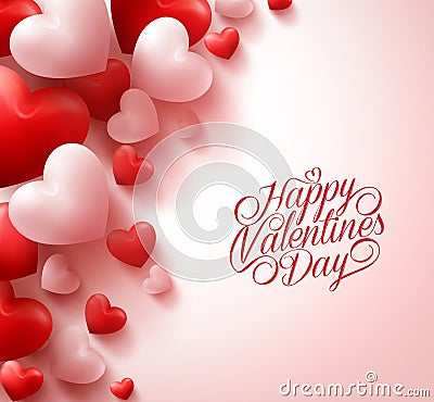 Red Hearts and Sweet Happy Valentines Day Title Text in White Vector Illustration