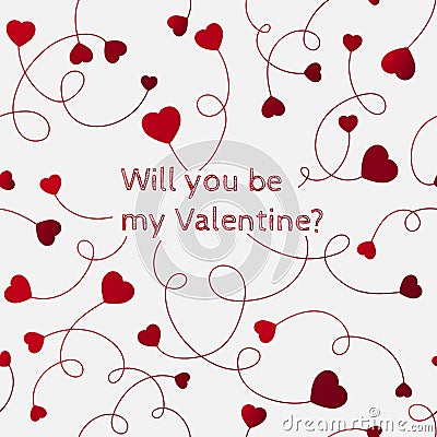 Red hearts on swirly stems on a white background. Will you be my Vector Illustration