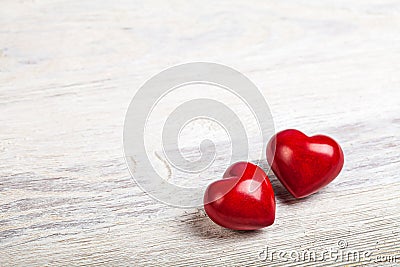 Red hearts on table valentine background Stock Photo