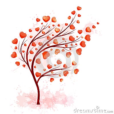 Red hearts tree for decoration design. Vector illustration for Happy Valentines day Vector Illustration