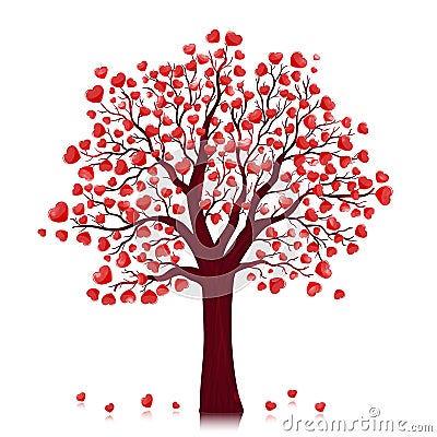 Red hearts tree vector background Vector Illustration