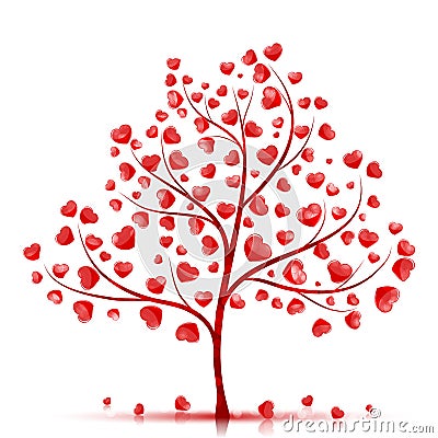 Red hearts tree vector background Vector Illustration