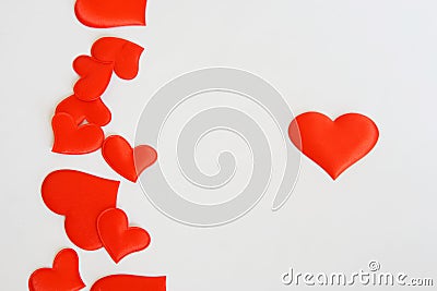 Red hearts on a white background. Free space to write congratulations on Valentines Day Stock Photo